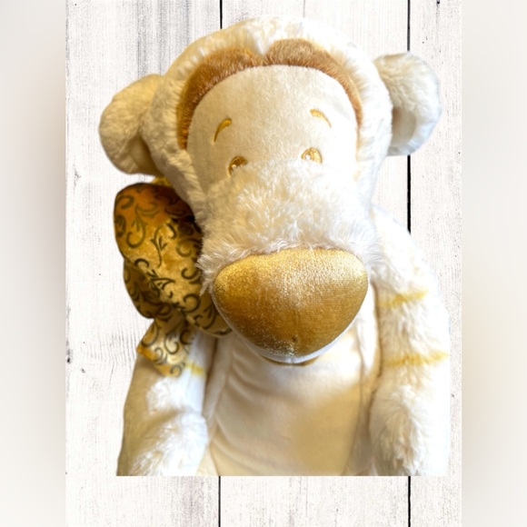 Disney Store 18” TIGGER Winnie the Pooh Christmas Cream Gold Bow Plush Toy - Picture 2 of 9